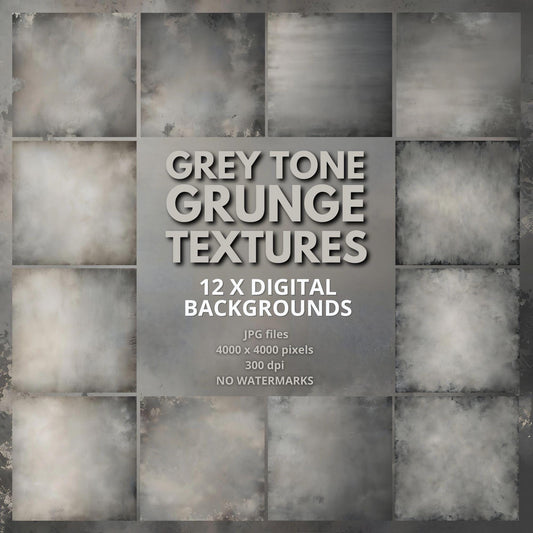 Variety Pack of 12 Grey Grunge Textures - Instant Download Backgrounds